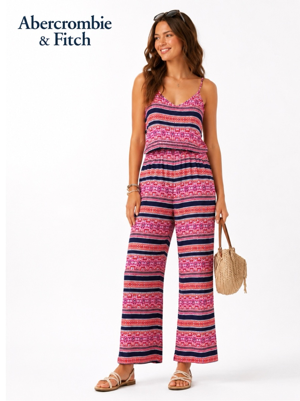 ABERCROMBIE & FITCH Kids Girls Pink Boho Print Jumpsuit